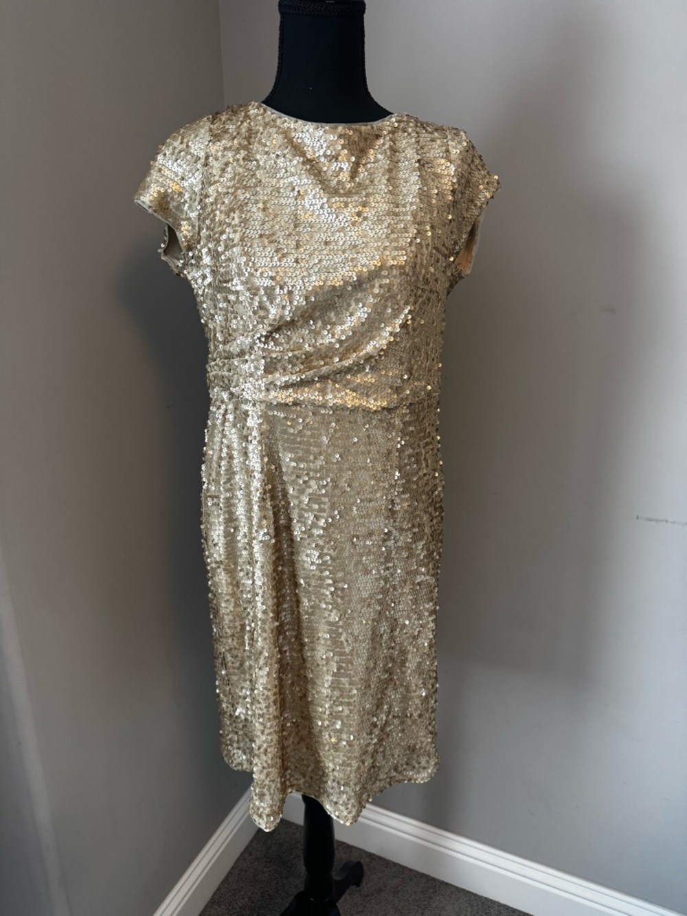 Adrianna Papell Gold Sequin Midi Dress